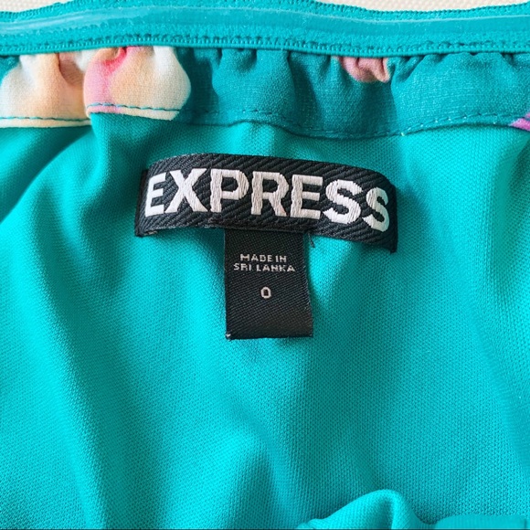 Teal Floral Print Belted Dress - Express Size 0 - Picture 4 of 4